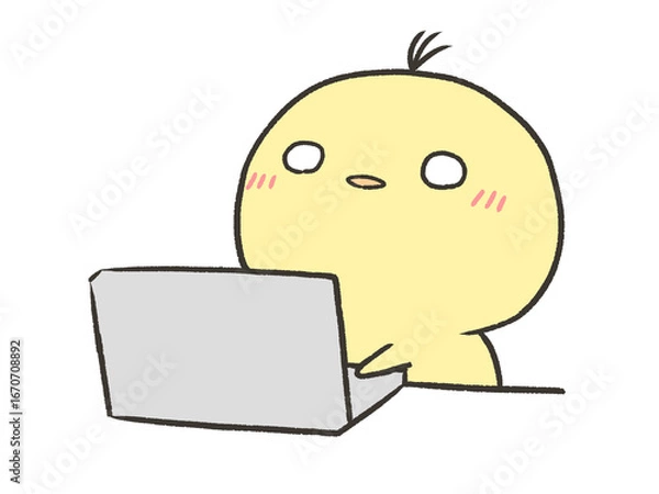 Fototapeta パソコン作業しながらぼーっとするヒヨコ