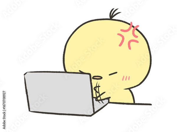 Fototapeta 怒りながらパソコン作業するヒヨコ