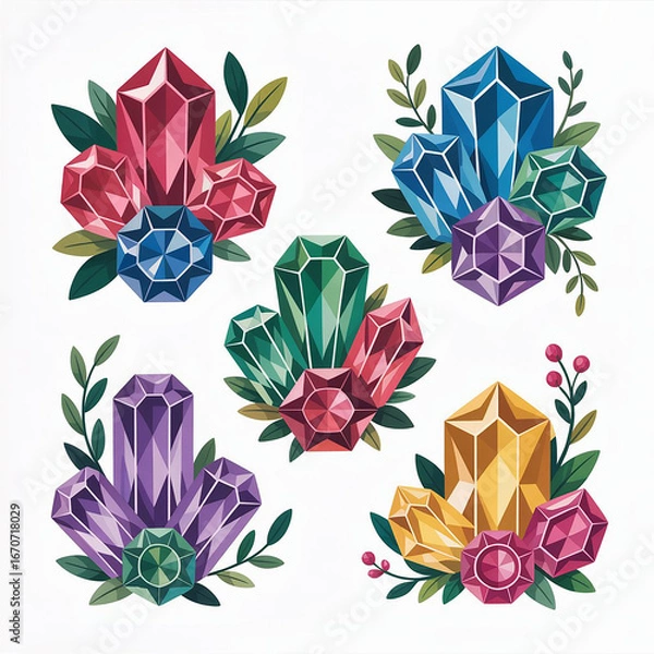 Fototapeta Seamless colorful flower pattern design with leaves and blossoms