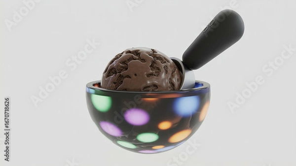 Fototapeta Chocolate ice cream served in a bowl with a spoon