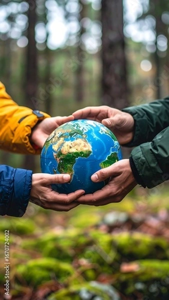 Obraz Hands holding a globe in a forest