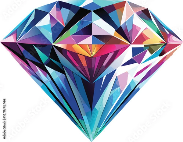 Fototapeta Sparkling multifaceted diamond with vibrant rainbow colors and sharp facets