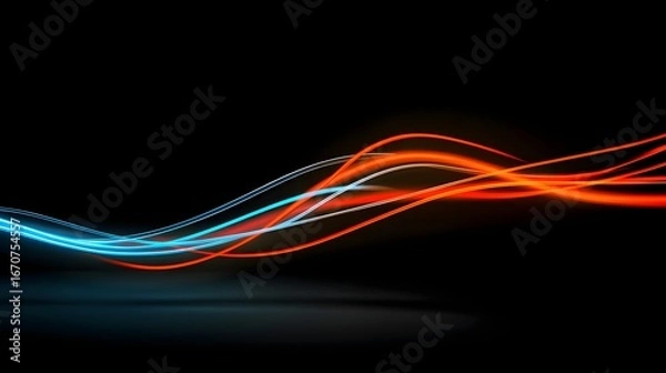 Obraz Vivid neon light streaks form dynamic, wavy patterns against a dark backdrop.