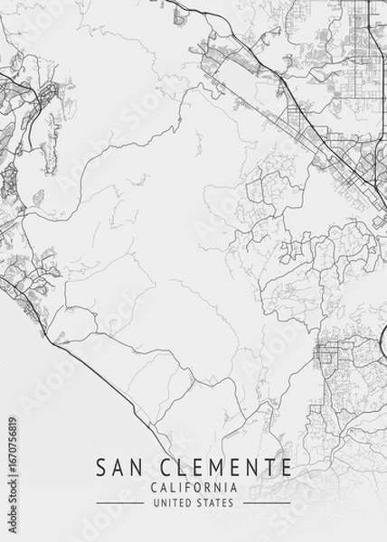 Fototapeta San Clemente - California - US Gray Map Art