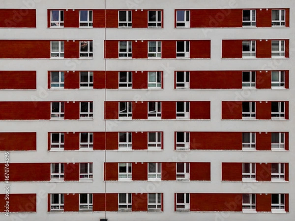 Obraz Building windows, white and red walls, new facade
