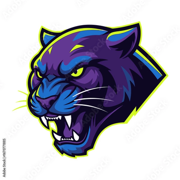 Fototapeta Aggressive Panther Mascot: A close-up illustration of a fierce panther with sharp teeth and piercing eyes, exuding power and determination.