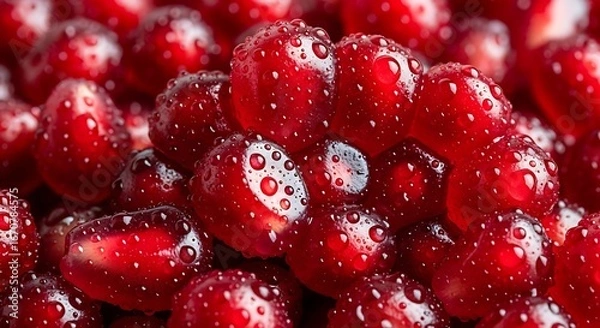Fototapeta Fresh Pomegranate Seeds with Water Droplets A Close-Up View of Juicy Red Arils