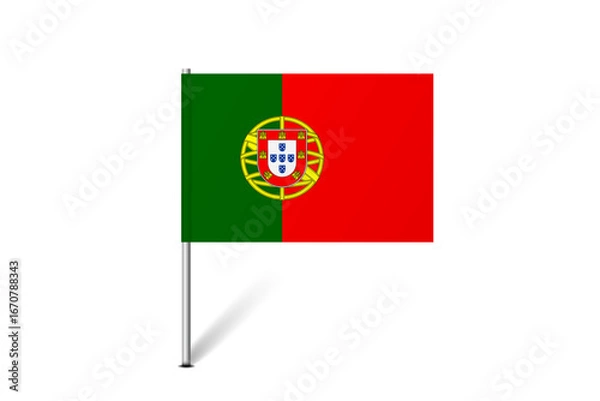 Fototapeta Portugal flag - map pin flag representing a country cultural identity and heritage. The essence of national pride and unity. Map pin flag stuck in a white background