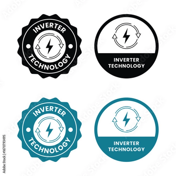Fototapeta Inverter Technology Circular Badge in Blue and Black | Energy Efficient Power Electronics Logo for Appliance Marketing and Green Energy Solutions
