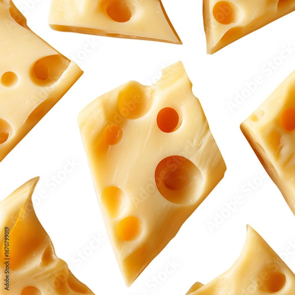 Fototapeta Swiss Cheese Pieces A Culinary Delight isolated on transparent background