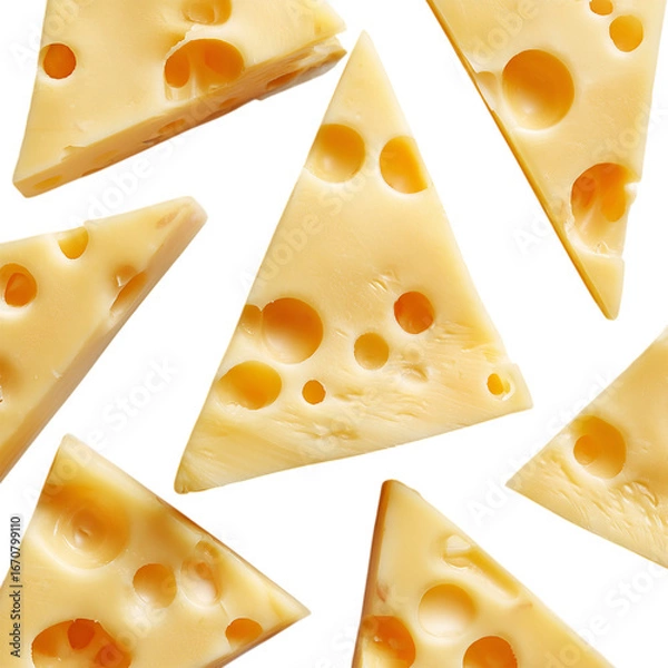 Fototapeta Swiss Cheese Triangles isolated on transparent background