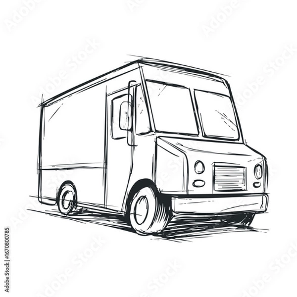 Obraz Delivery truck sketch for transportation and logistics design. Vector illustration