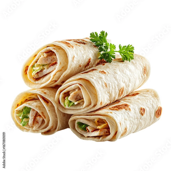 Fototapeta Closeup of Chicken Wraps with Parsley Garnish isolated on transparent background