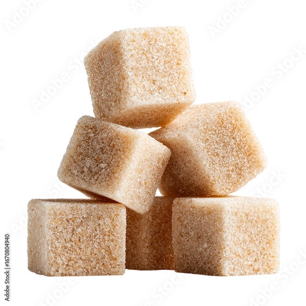 Fototapeta Brown Sugar Cubes isolated on transparent background