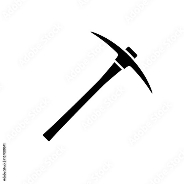 Fototapeta Pickaxe icon. Black, minimalist icon isolated on white background. Pick axe simple silhouette. Web site page and mobile app design vector element.
