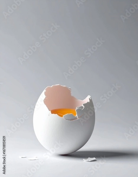 Obraz broken egg on a gray background