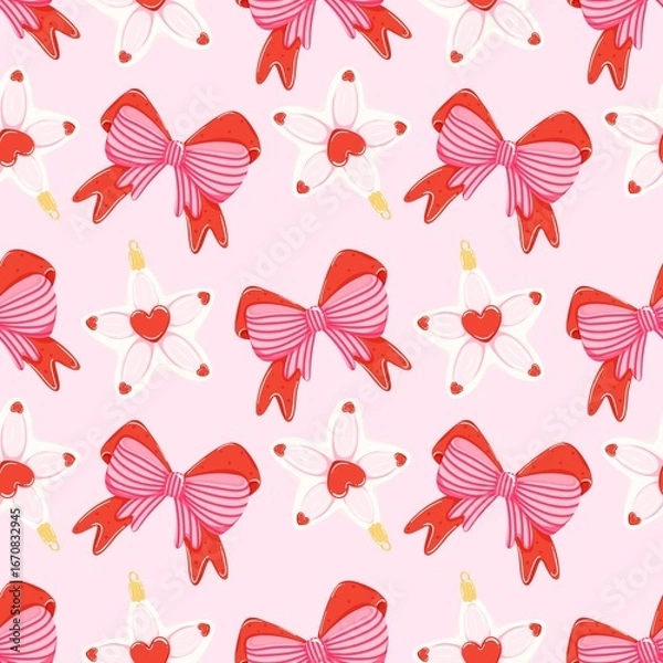 Obraz Christmas Star  and Ribbon Libby Glass Seamless Pattern Extravaganza