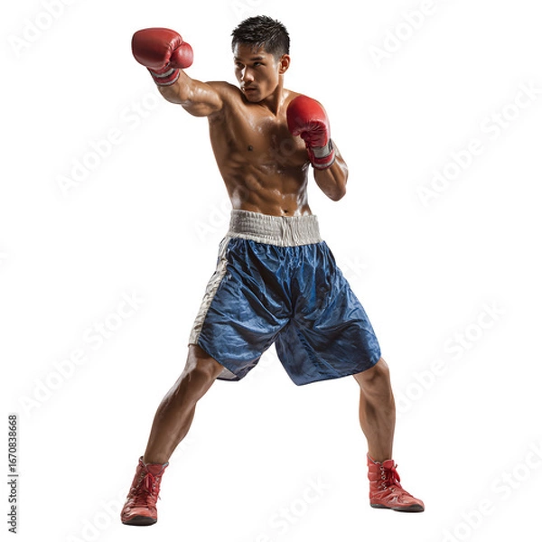 Fototapeta Focused athlete throws a powerful punch, demonstrating strength and determination in boxing.