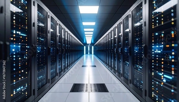 Fototapeta Server Room Data Center Corridor.