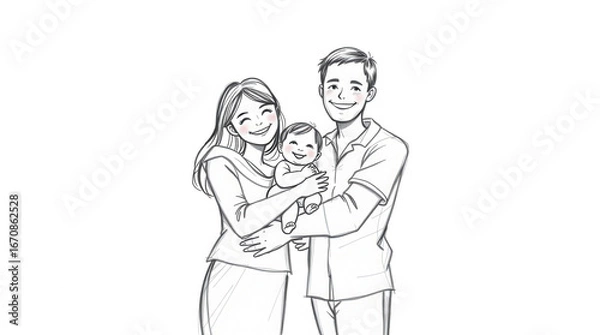 Obraz Loving parents hold their smiling baby close capturing a warm and joyful family moment filled with happiness in a cozy home environment