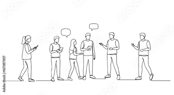 Fototapeta conversation, simple aesthetic continuous one line art, vector illustration, isolated on white background