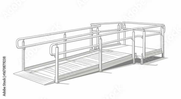 Fototapeta Illustration of a modern access ramp design with metal handrails for accessibility