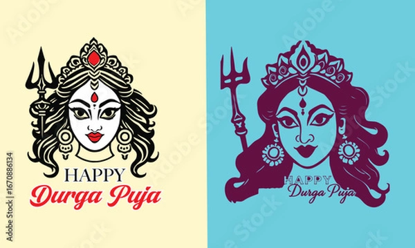 Obraz Art of Vector colorful Illustration Durgas Face