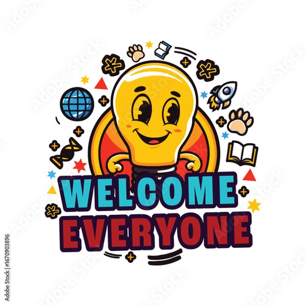 Obraz Cute glowing light bulb with curious eyes