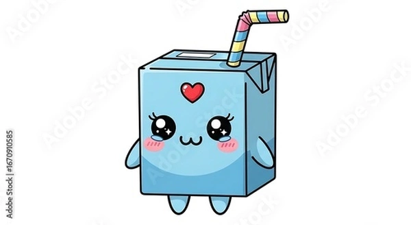 Obraz Cute cartoon milk carton character with happy face isolated on white background