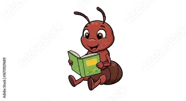 Obraz Cute cartoon ant reading a book