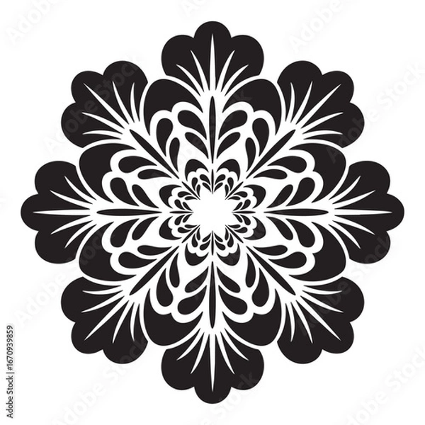 Fototapeta Ornamental Hibiscus Mandala Silhouette Vector Design Featuring Intricate Layered Floral Cluster For Stickers