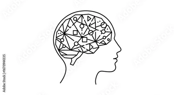 Obraz Geometric brain design, abstract mind, profile view, interconnected thoughts, creative concept.