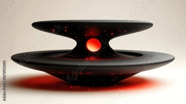 Obraz A futuristic black and red abstract sculpture resembling a cosmic phenomenon.