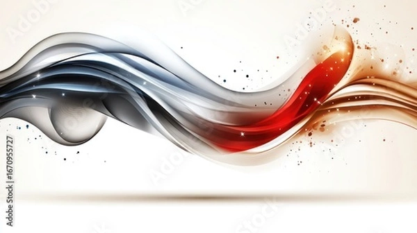 Obraz Abstract flowing waves in shades of red, silver, and orange with a smooth gradient background.