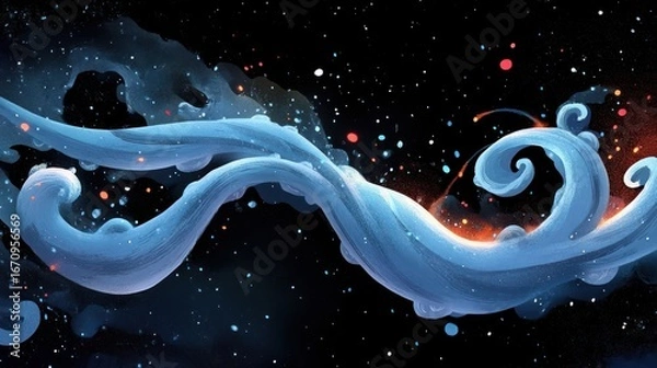 Obraz A swirling blue wave against a starry background, evoking a sense of motion and wonder.