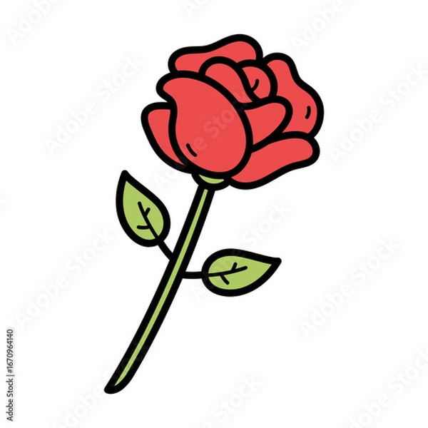 Fototapeta Vibrant Red Rose Flower Illustration on White Background