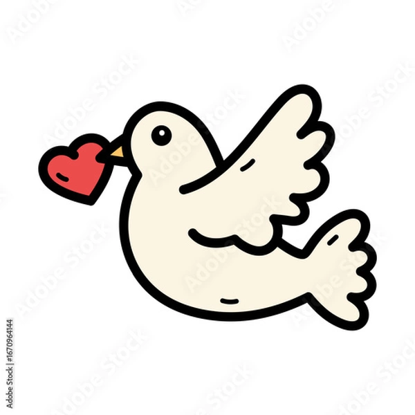 Fototapeta White Bird Carrying Red Heart Symbol of Love