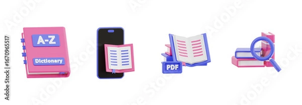 Obraz 3D Digital Reading and Research Icon Set
