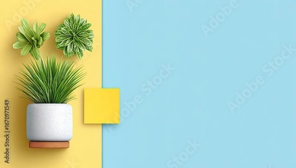 Obraz Flat lay of plants on a pastel background