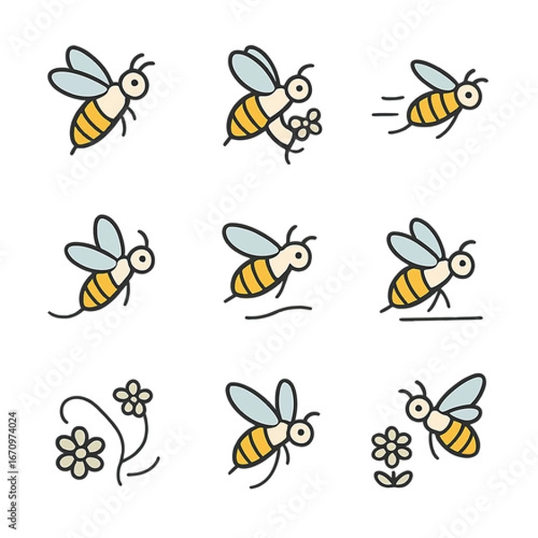 Fototapeta Pollination and Bee Activities Pictograms