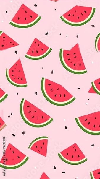 Fototapeta Watermelon slices pattern on pink background