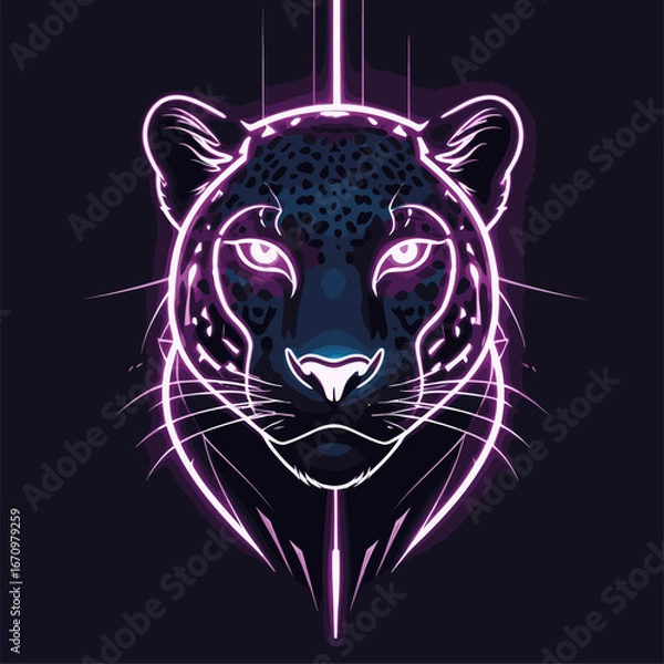 Fototapeta leopard head vector as neon logo