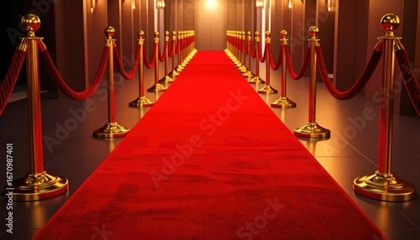 Obraz Red carpet entrance with gold stanchions and velvet ropes