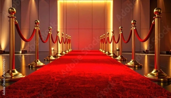 Obraz A luxurious red carpet awaits at a glamorous event entrance.