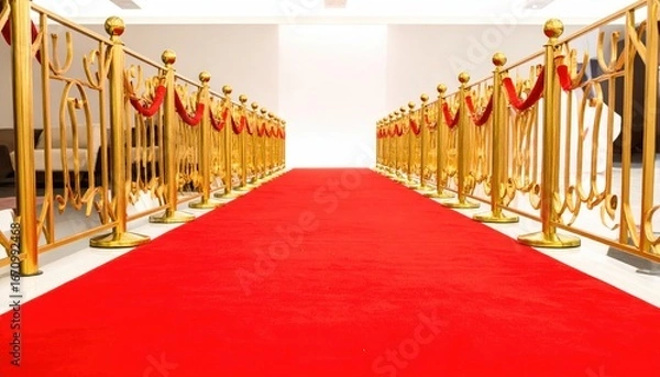 Obraz Golden stanchions line a luxurious red carpet leading to a bright future.