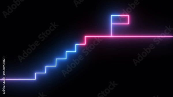 Obraz stairs icon sign icon animation on Glowing neon business graph chart concept . Business improve concept, market signs in neon lights Glowing neon line illustration