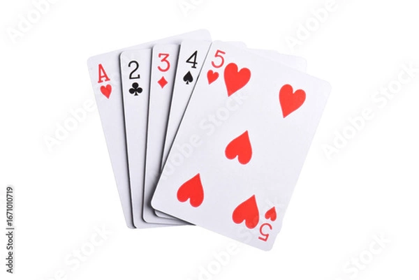 Fototapeta Hand of playing cards isolated on white background, top view. Poker game