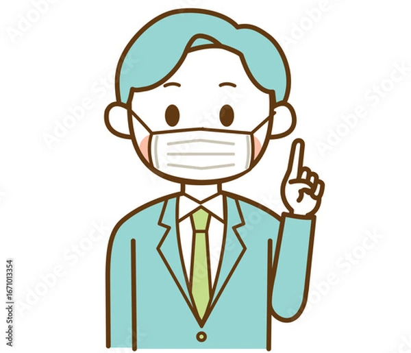 Fototapeta マスクをしてスーツを着た男性のイラスト