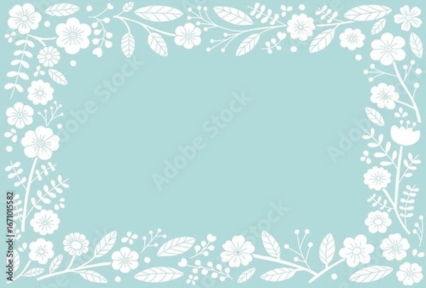 Obraz 北欧風フラワーフレーム水色背景