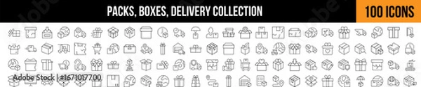 Obraz Boxes for Delivery and Transportation Outline Picture Collection. Editable Stroke. Perfect for Graphics, Designs, Books, Adverts, Apps